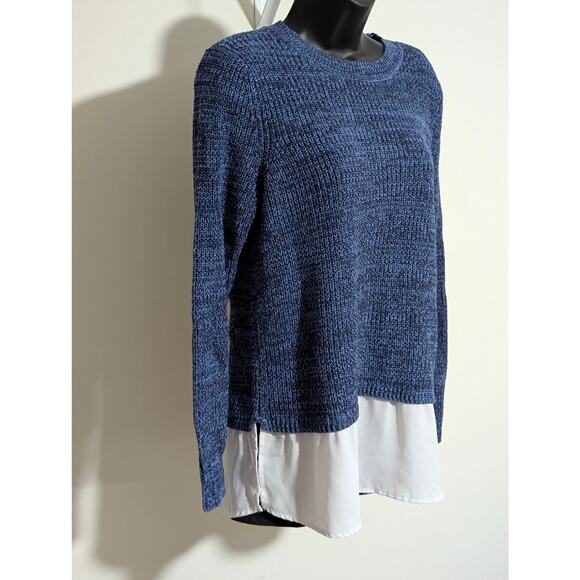 Faded Glory Navy Blue Knit Sweater with Layered Chiffon Trim Hem Large - Picture 2 of 6